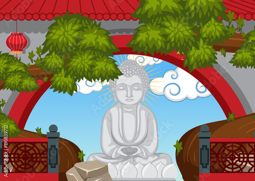 Buddha statue behind the wall