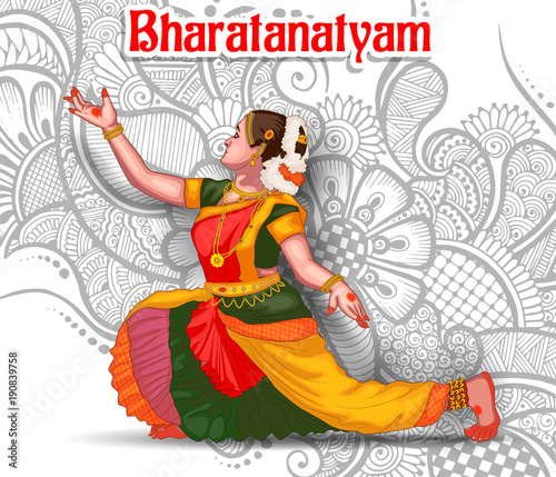 illustration of Indian bharatnatyam dance form photo