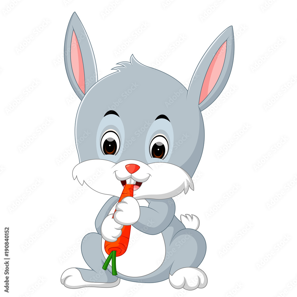 Cartoon happy rabbit eating carrot Cartoon happy rabbit eating carrot