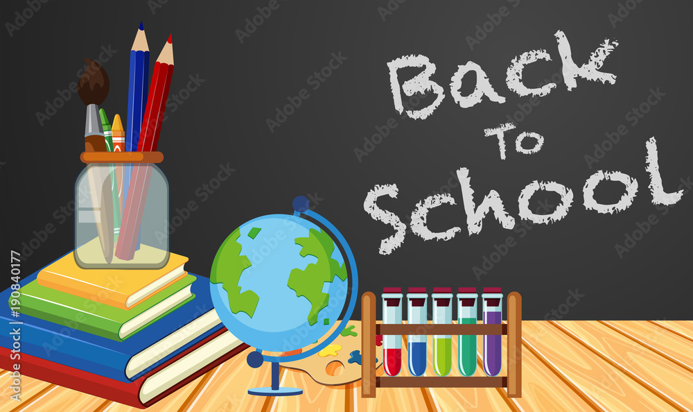 Back to school poster design with objects in classroom Back to school poster design with objects in classroom