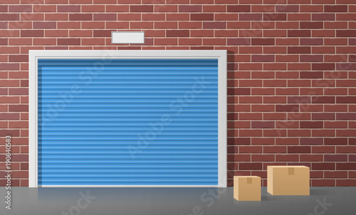 storage unit garage door  cardboard boxes