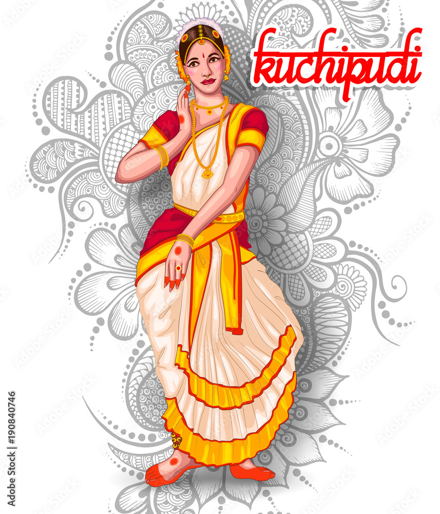 illustration of Indian Kuchipudi dance form Stock Vector | Adobe Stock