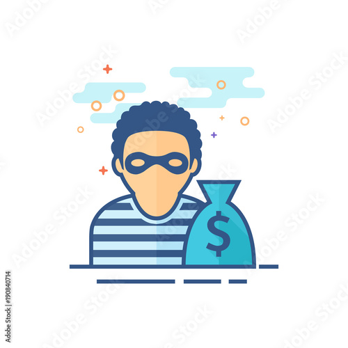 Burglar icon in outlined flat color style. Vector illustration.