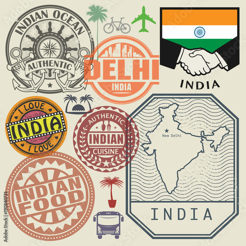 Travel or airport stamps or symbols set India