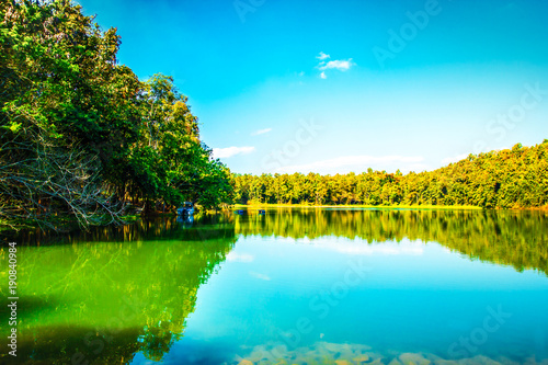 National park and lake scene nature background