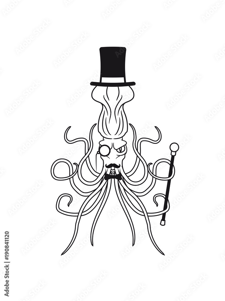 sir herr reich gentlemen mustache schnurrbart zylinder hut monokel brille riesig groß böse gefährlich oktopus tentakel unterwasser tintenfisch riesenkrake kraken comic cartoon design clipart sir herr reich gentlemen mustache schnurrbart zylinder hut monokel brille riesig groß böse gefährlich oktopus tentakel unterwasser tintenfisch riesenkrake kraken comic cartoon design clipart