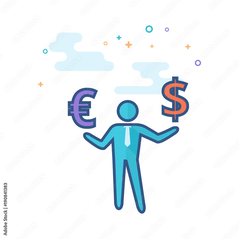 Businessman money icon in outlined flat color style. Vector illustration.