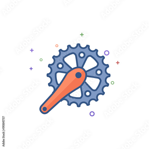 Bicycle crank set icon in outlined flat color style. Vector illustration.