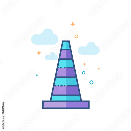 Traffic cone icon in outlined flat color style. Vector illustration.