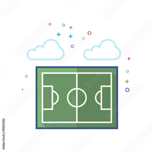 Soccer field icon in outlined flat color style. Vector illustration.