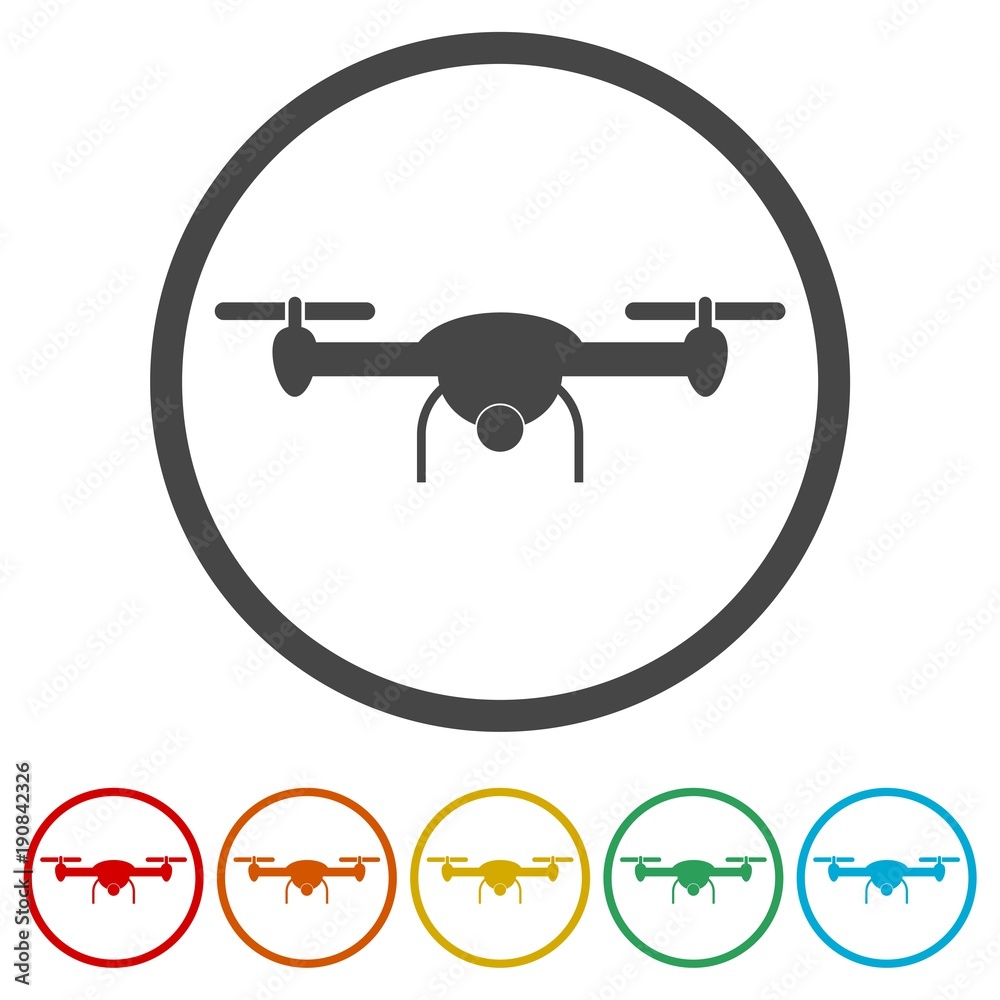 Quadcopter and flying drone icon, 6 Colors Included Quadcopter and flying drone icon, 6 Colors Included