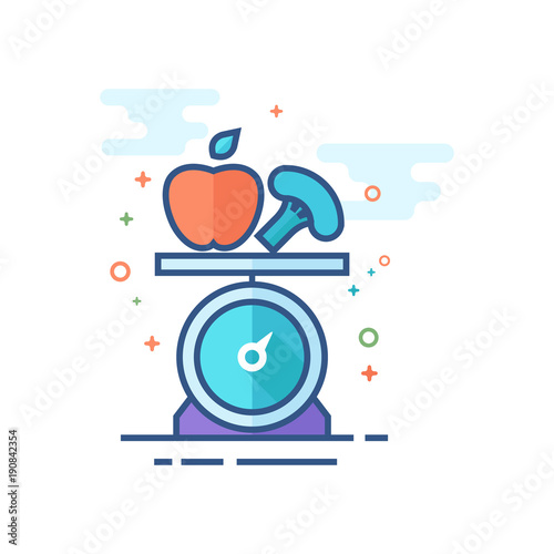Food scale icon in outlined flat color style. Vector illustration.