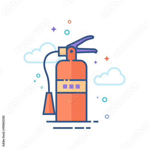 Fire extinguisher icon in outlined flat color style. Vector illustration.