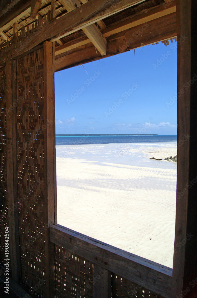 Beach View from Inside Thatched Hut
