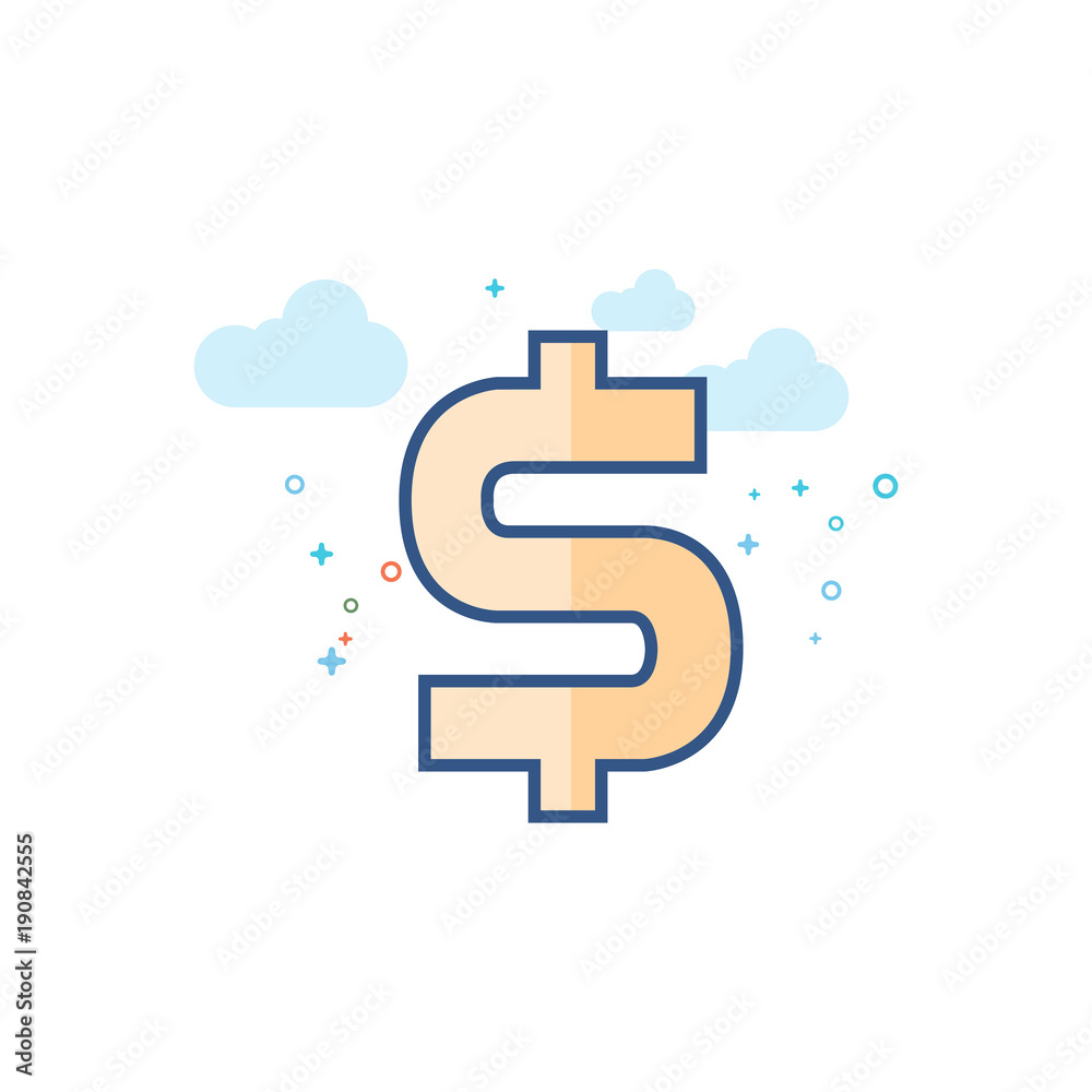 Dollar sign icon in outlined flat color style. Vector illustration. Dollar sign icon in outlined flat color style. Vector illustration.