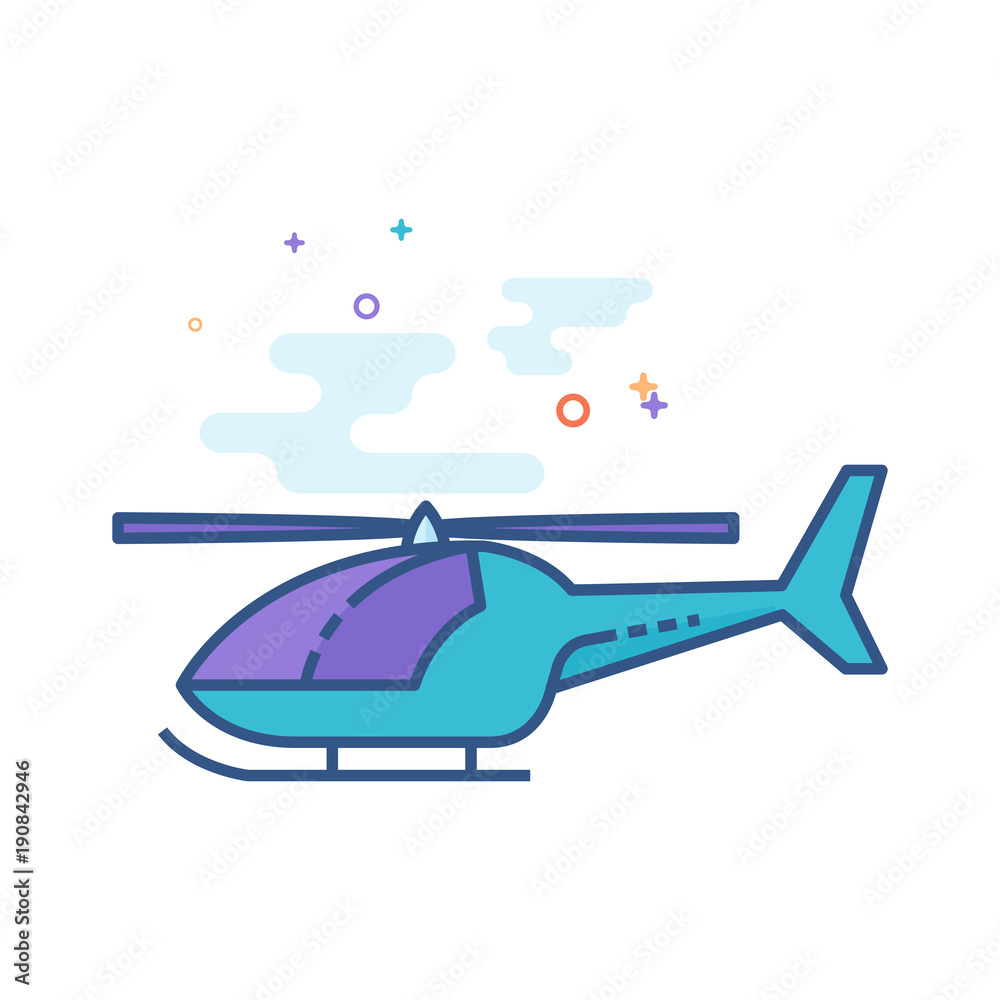 Helicopter icon in outlined flat color style. Vector illustration.
