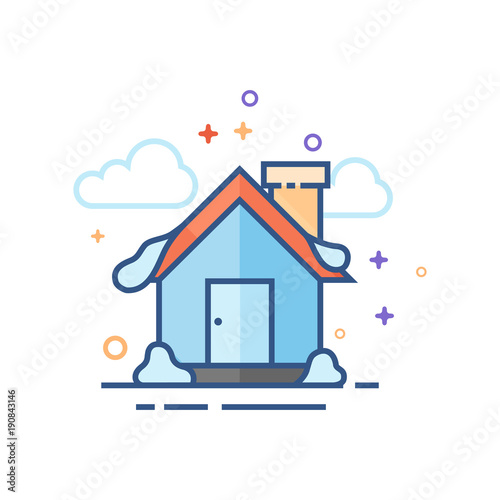 House with snow icon in outlined flat color style. Vector illustration.