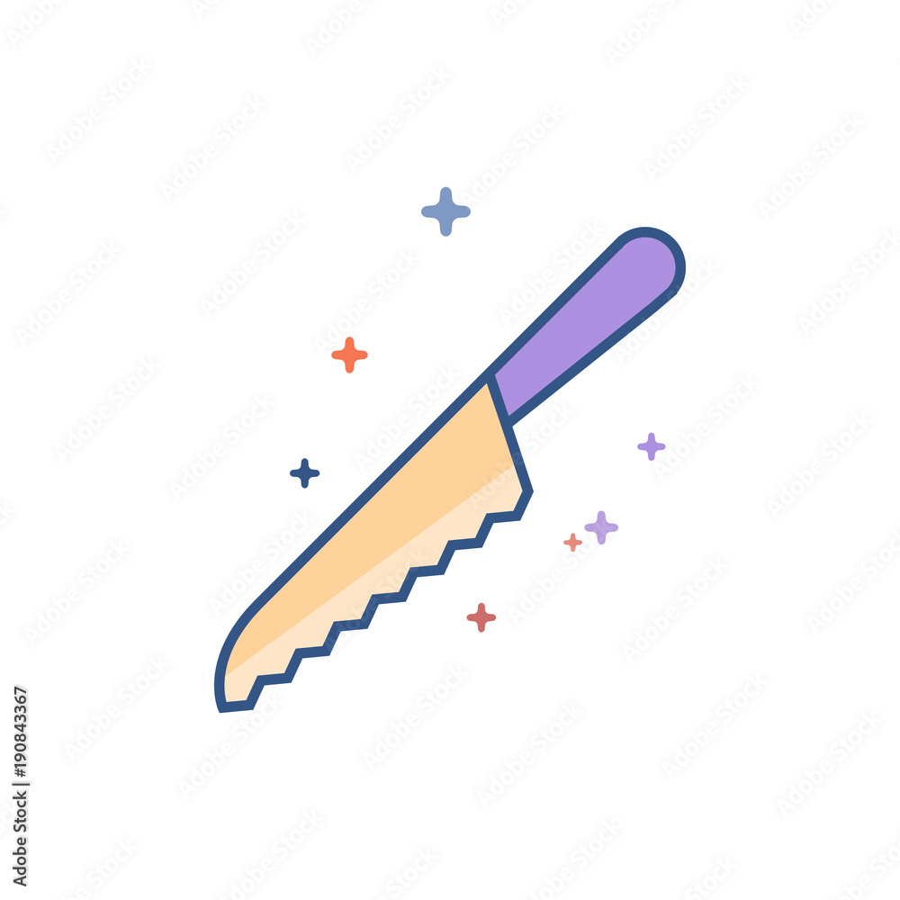 Bread knife icon in outlined flat color style. Vector illustration. Bread knife icon in outlined flat color style. Vector illustration.
