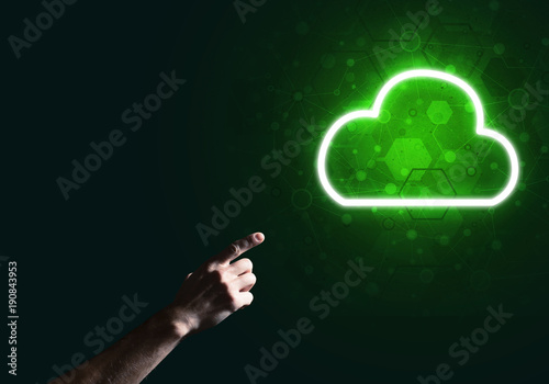 Digital cloud icon as symbol of wireless connection on dark background