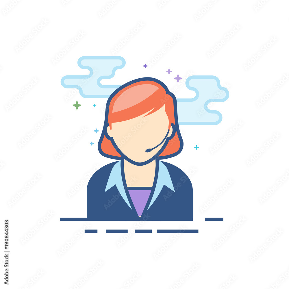 Female receptionist icon in outlined flat color style. Vector illustration.