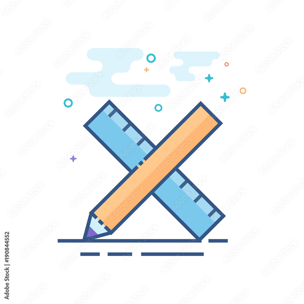 Pencil and ruler icon in outlined flat color style. Vector illustration. Pencil and ruler icon in outlined flat color style. Vector illustration.