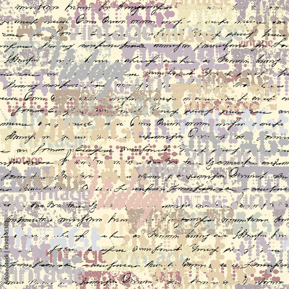 Seamless background pattern. Halftone grunge pattern with a Vintage words.
