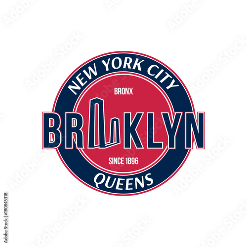 Retro emblem city of New York and the Brooklyn Bridge