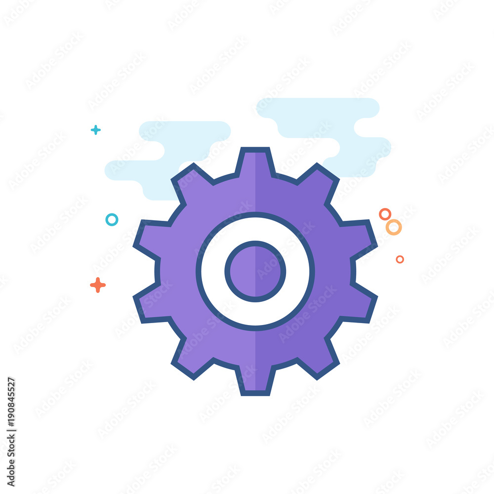 Setting gear icon in outlined flat color style. Vector illustration.