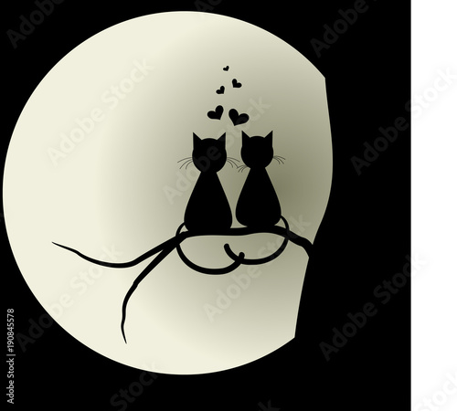 Cats in love with the moon. Lovers. Vector illustration concept.