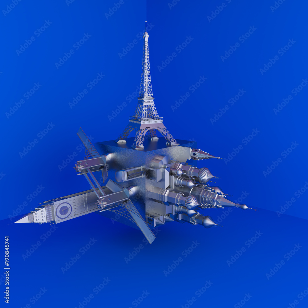 Silver Europe landmark . Love travel Europe concept.3d render Silver Europe landmark . Love travel Europe concept.3d render