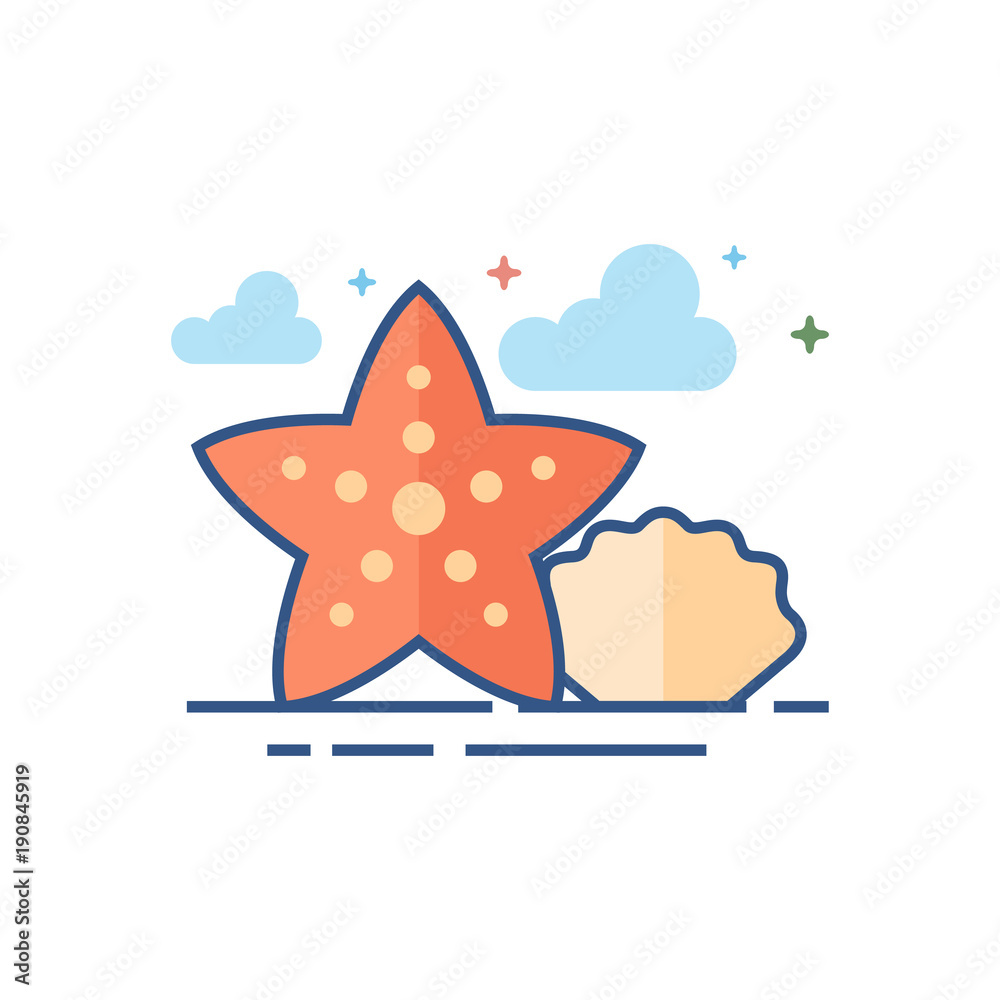 Star fish icon in outlined flat color style. Vector illustration. Star fish icon in outlined flat color style. Vector illustration.