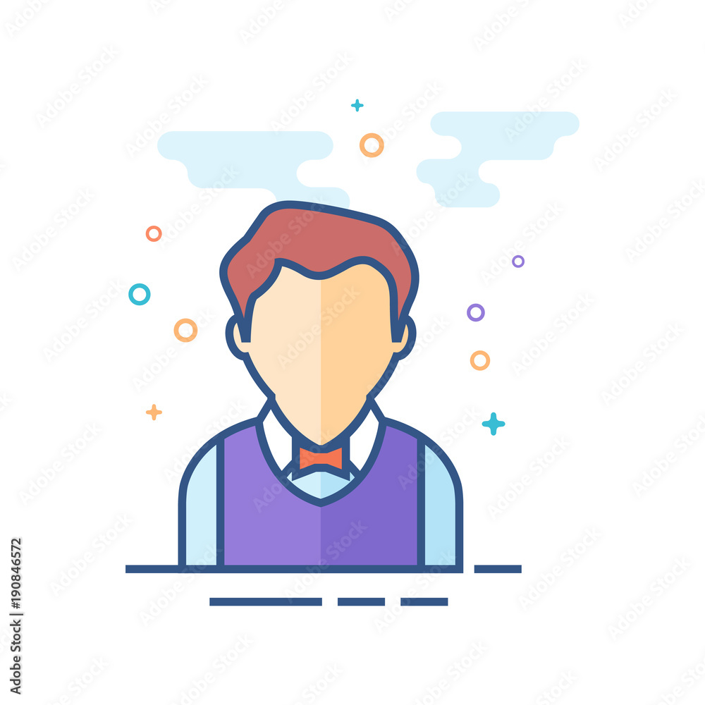 Waiter avatar icon in outlined flat color style. Vector illustration.