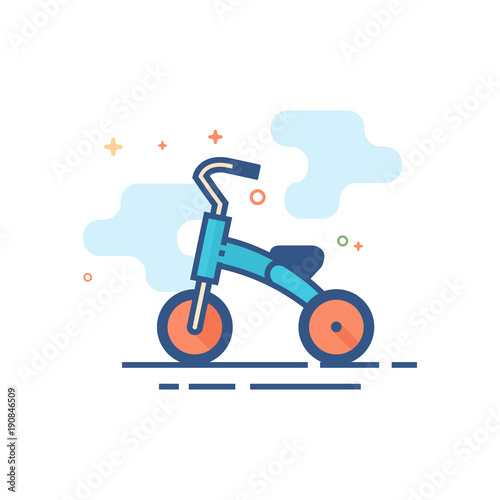 Kids tricycle icon in outlined flat color style. Vector illustration.