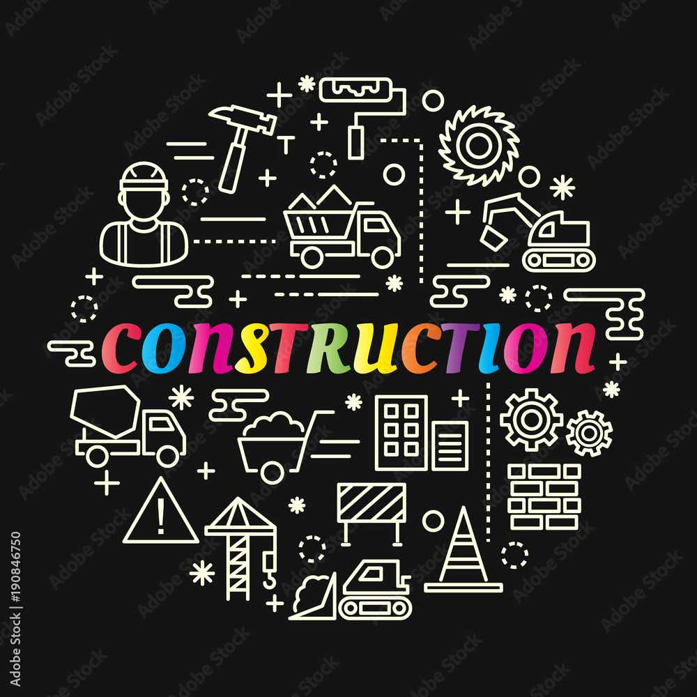 construction colorful gradient with line icons set construction colorful gradient with line icons set