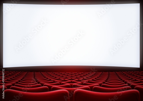 cinema screen with red seats backgound 3d illustration