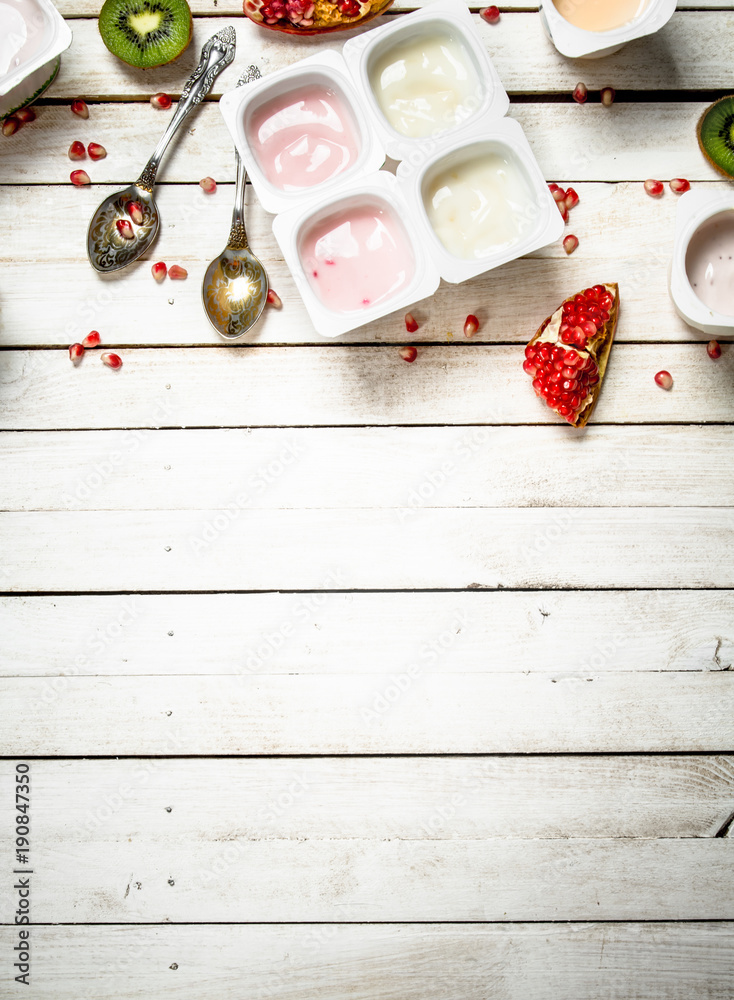 Various fruit yoghurts.