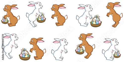 Easter bunny girls and boys with easter baskets Icon Collection 