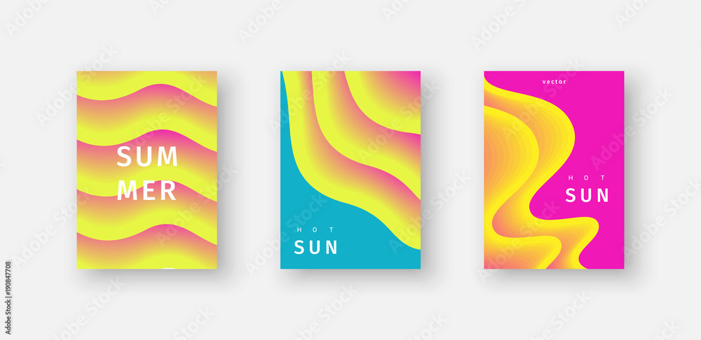 Obraz premium Set of covers with gradient waves. Summer flyers. Vector eps10