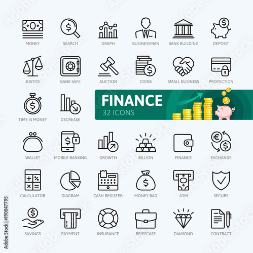 Money, finance, payments elements - minimal thin line web icon set. Outline icons collection. Simple vector illustration.