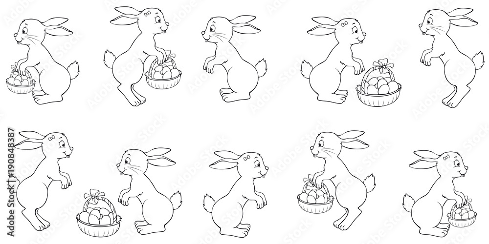Easter bunny girls and boys with easter baskets Icon Collection 