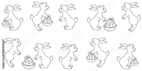 Easter bunny girls and boys with easter baskets Icon Collection 