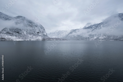 Panorama of the lake in mountain valley. Beautiful natural landscape in the Austria