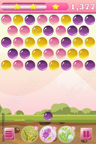 Bubble Shooter Game Interface with Bonus Flowers