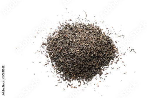 dried tea leafs on a white background