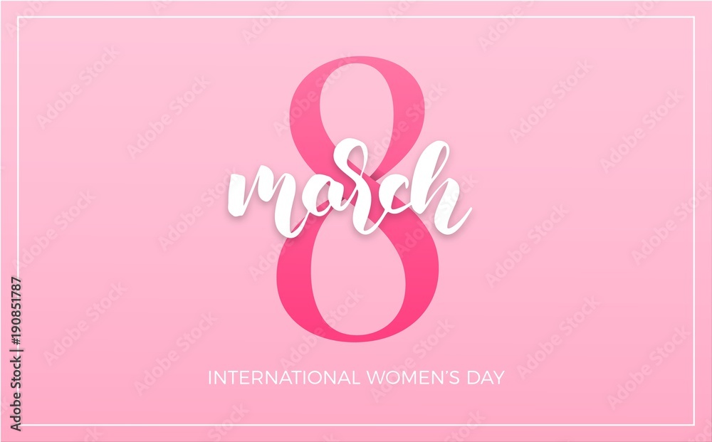 March 8 Womens Day . Banner with script lettering for International Women's Day March 8 Womens Day . Banner with script lettering for International Women's Day