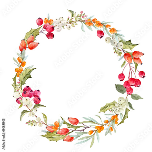 Watercolor winter christmas floral wreath