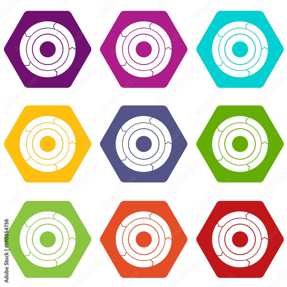 Chart pie with arrows icon set color hexahedron Chart pie with arrows icon set color hexahedron