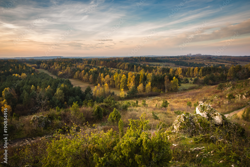 Autumn landscape near castle in Mirow on the Jura Krakowsko-Czestochowska, Poland