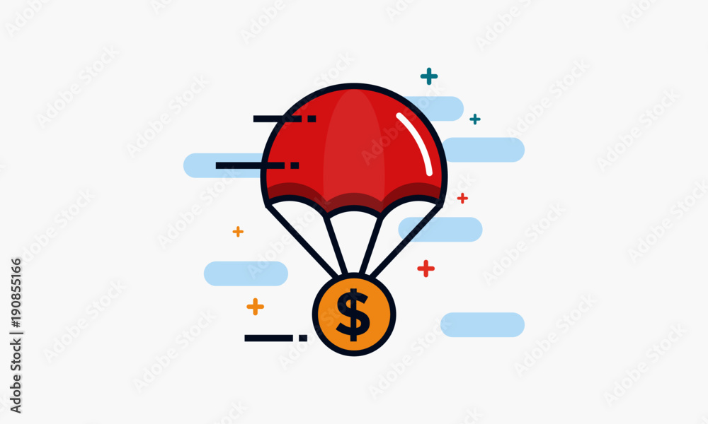 Parachute with Dollar Gold Coin Delivery Concept Parachute with Dollar Gold Coin Delivery Concept