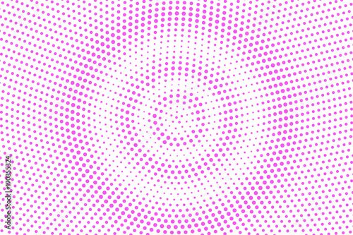 Pink on white dotted halftone. Half tone vector background. Radial dotted gradient.